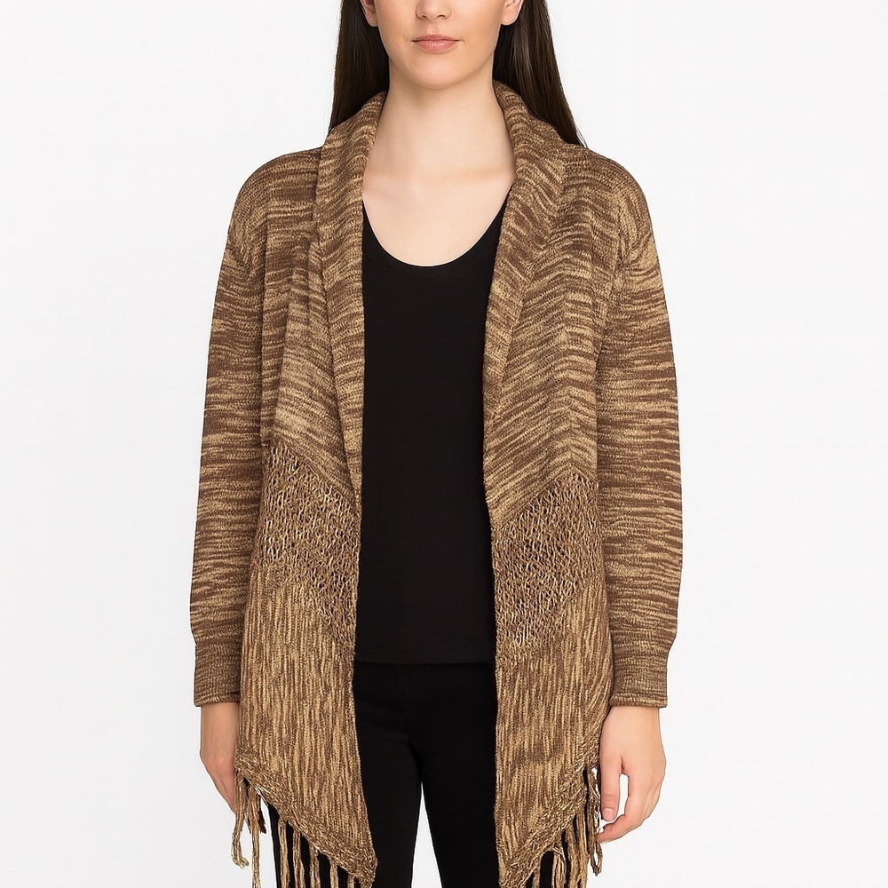 ONE WORLD Brown Knit Cardigan with Fringe